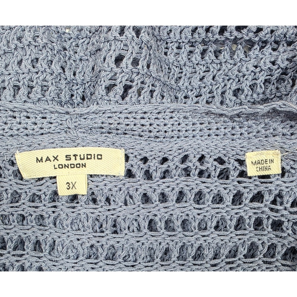Max Studio London Size 3X Blue Lyocell Blend Open Crochet Button-Up Cardigan - Picture 8 of 10